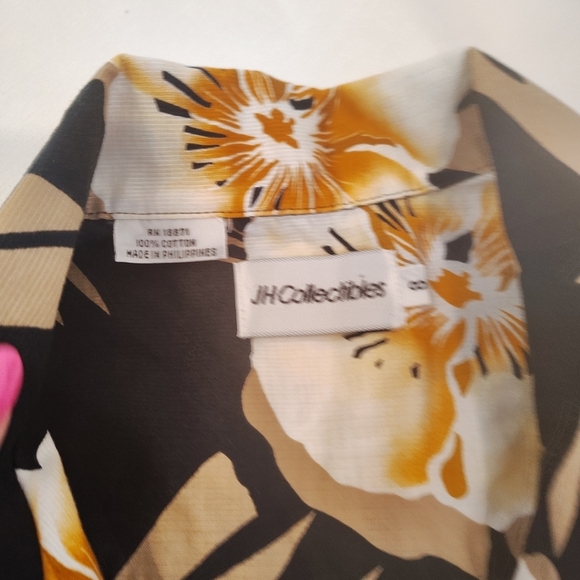 Floral Black and Tan Womans Hawaiian Resortware Vacation Beach Retro 90s - Picture 5 of 8